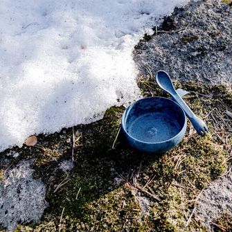 KUPILKA 33 + Spork Set aus Schüssel und Löffel mit Gabel in einem, braun